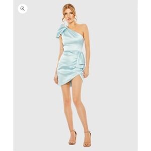NWT-IEENA for Mac Duggal One Shoulder Puff Sleeve Ruched Mini Dress French Blue